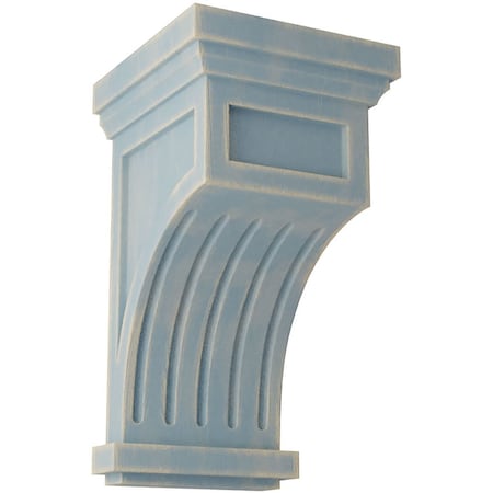 Ekena Millwork 7"W x 7 1/2"D x 13"H Fluted Wood Vintage Decor Corbel, Driftwood Blue CORWD07X07X13FLBU